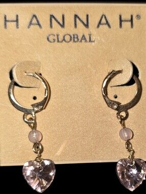 Hoop Earrings w/Pink Heart Drops
